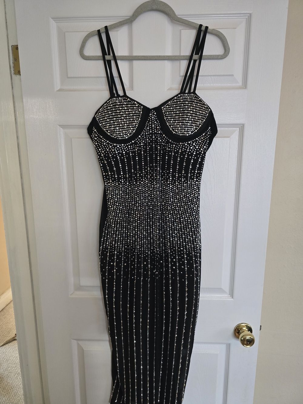 Black Embellished Strappy Bodycon Dress